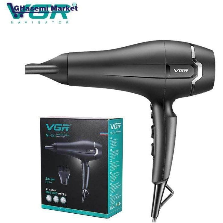 سشوار حرفه ای وی جی آر مدل V-450 با باد سرد و متمرکزکننده