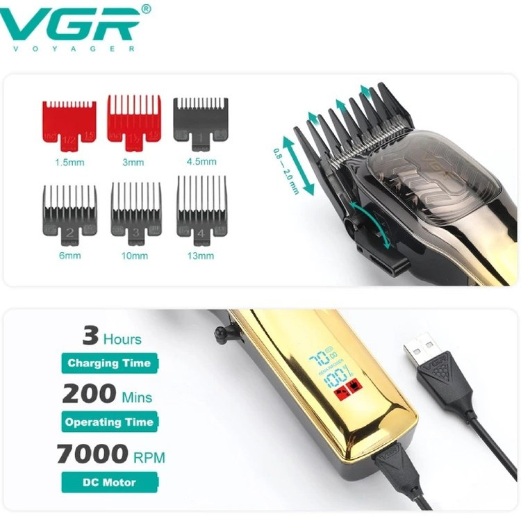 ماشین اصلاح وی جی آر مدل V-654 با تیغه استیل ضد زنگ و برش مستقیم