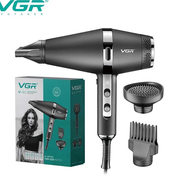 سشوار حرفه‌ای وی جی آر مدل V-451 با باد سرد و متمرکز کننده